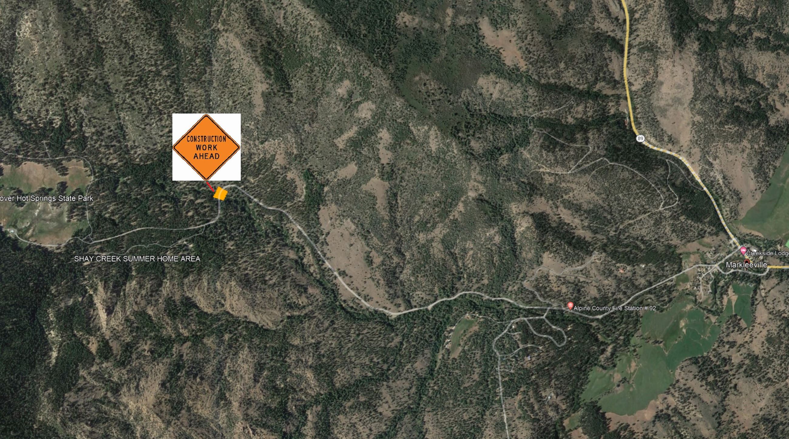 Hot Springs Road Bridge Construction site circled on  Aerial Image