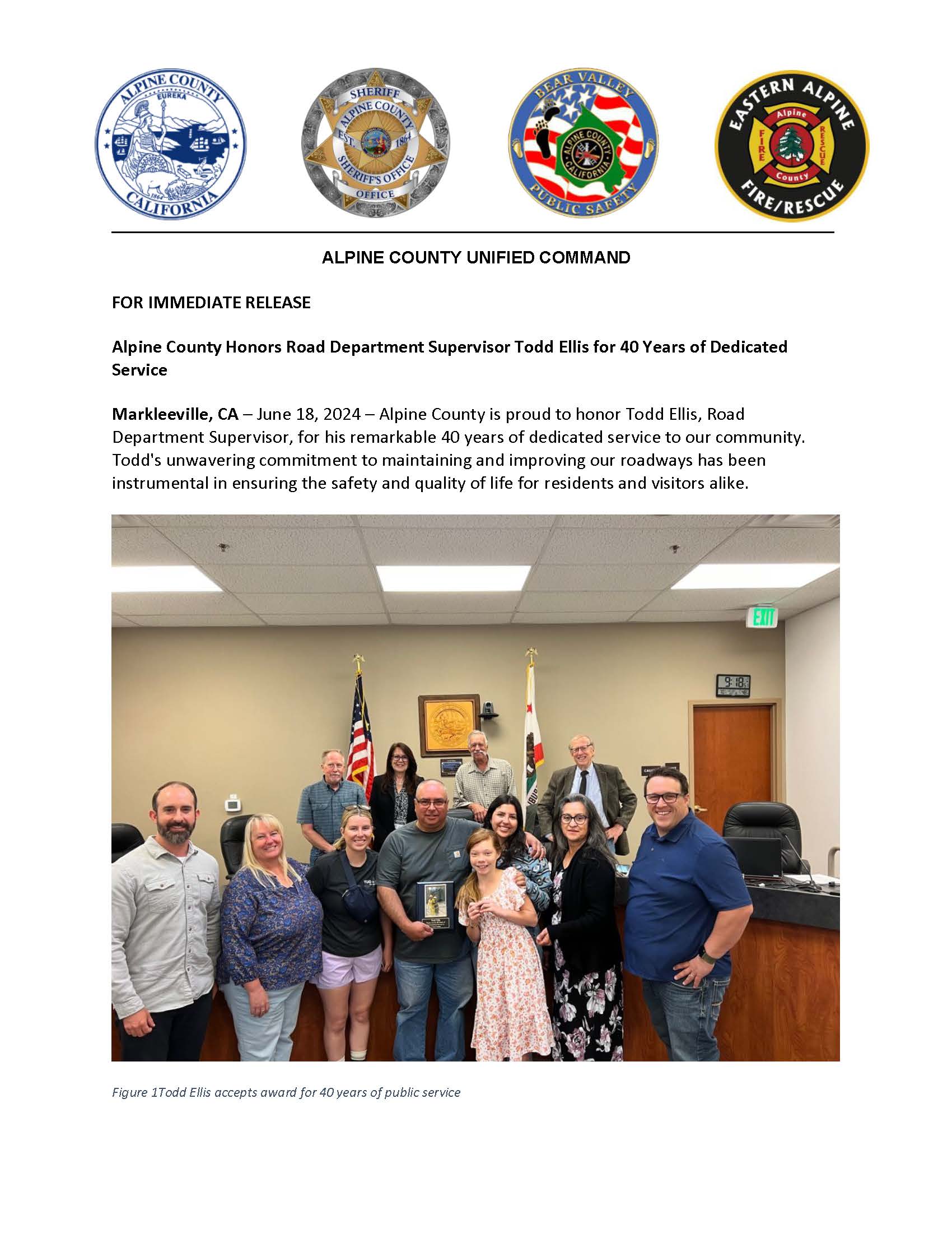 FOR IMMEDIATE RELEASE - Alpine County Recognized Employee for 40 Years of Service_Page_1